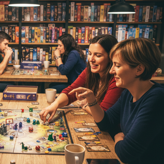 女性が二人でボードゲームを楽しんでいる画像